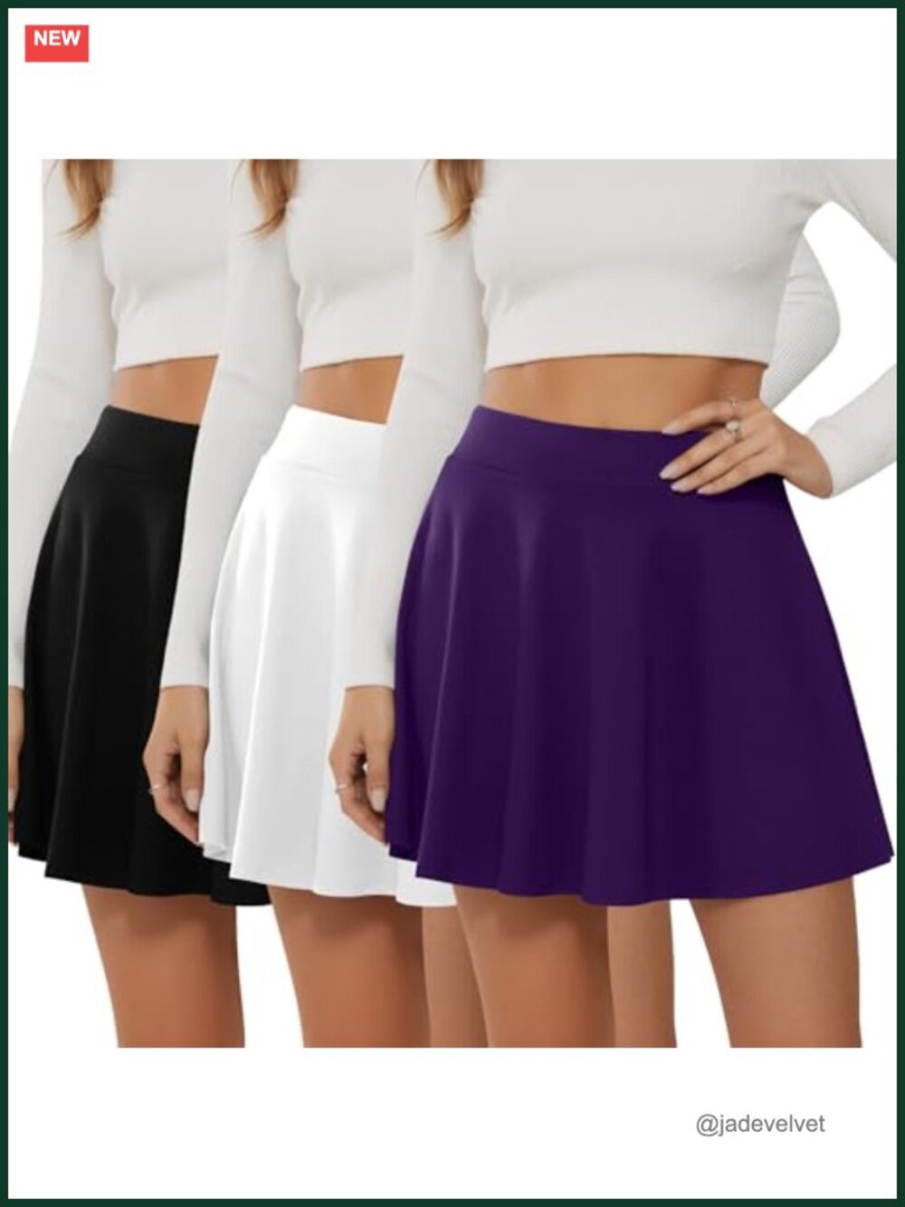 3 Pack Mini Skater Skirts A-Line Pleated High Waist Stretchy with Built-in